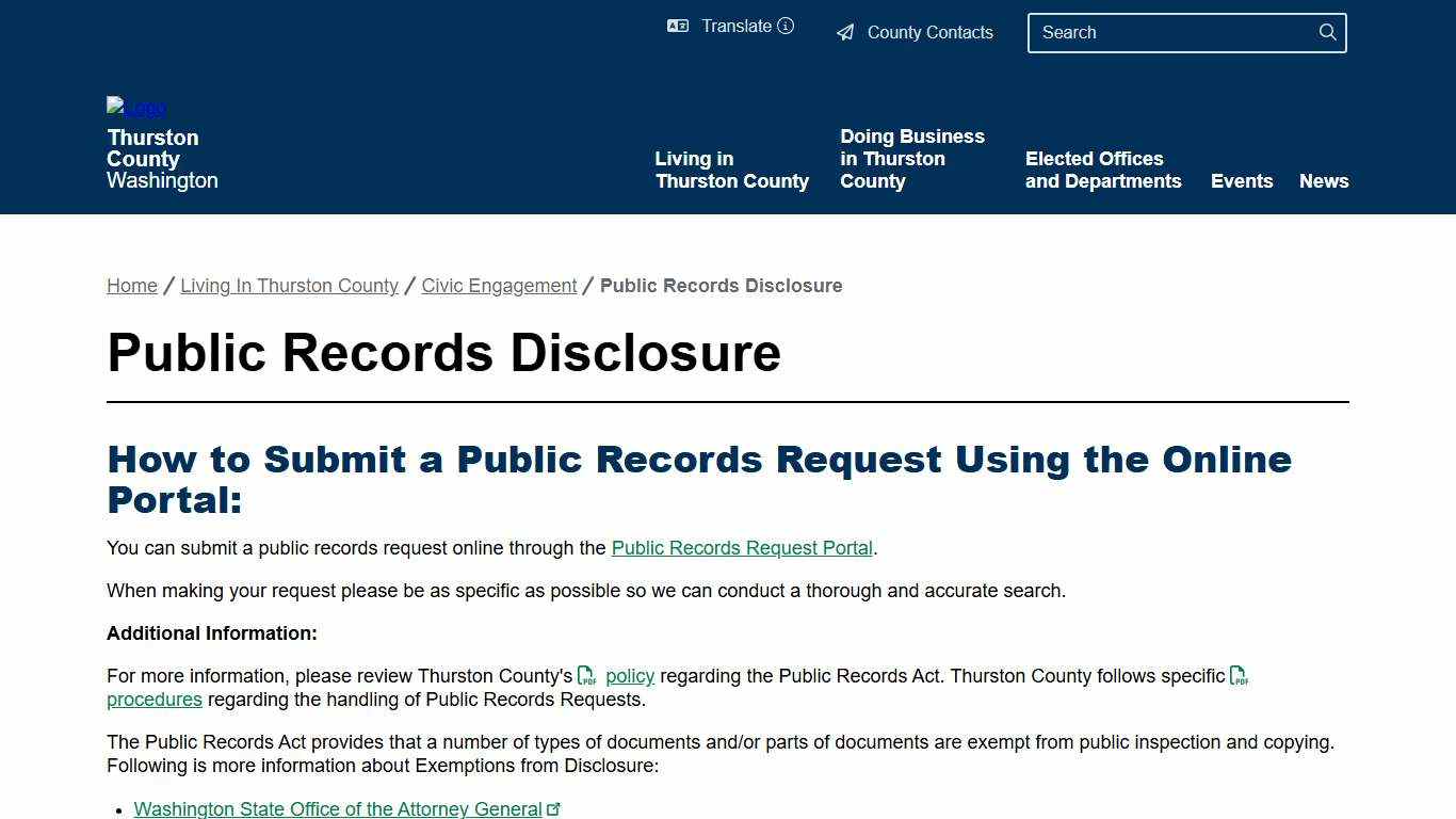 Public Records Disclosure Thurston County